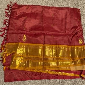 Maroon and gold silk saree